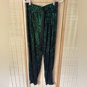 MINT SIZE XL (worn once) Black and Green Sequin Pants Vintage Style